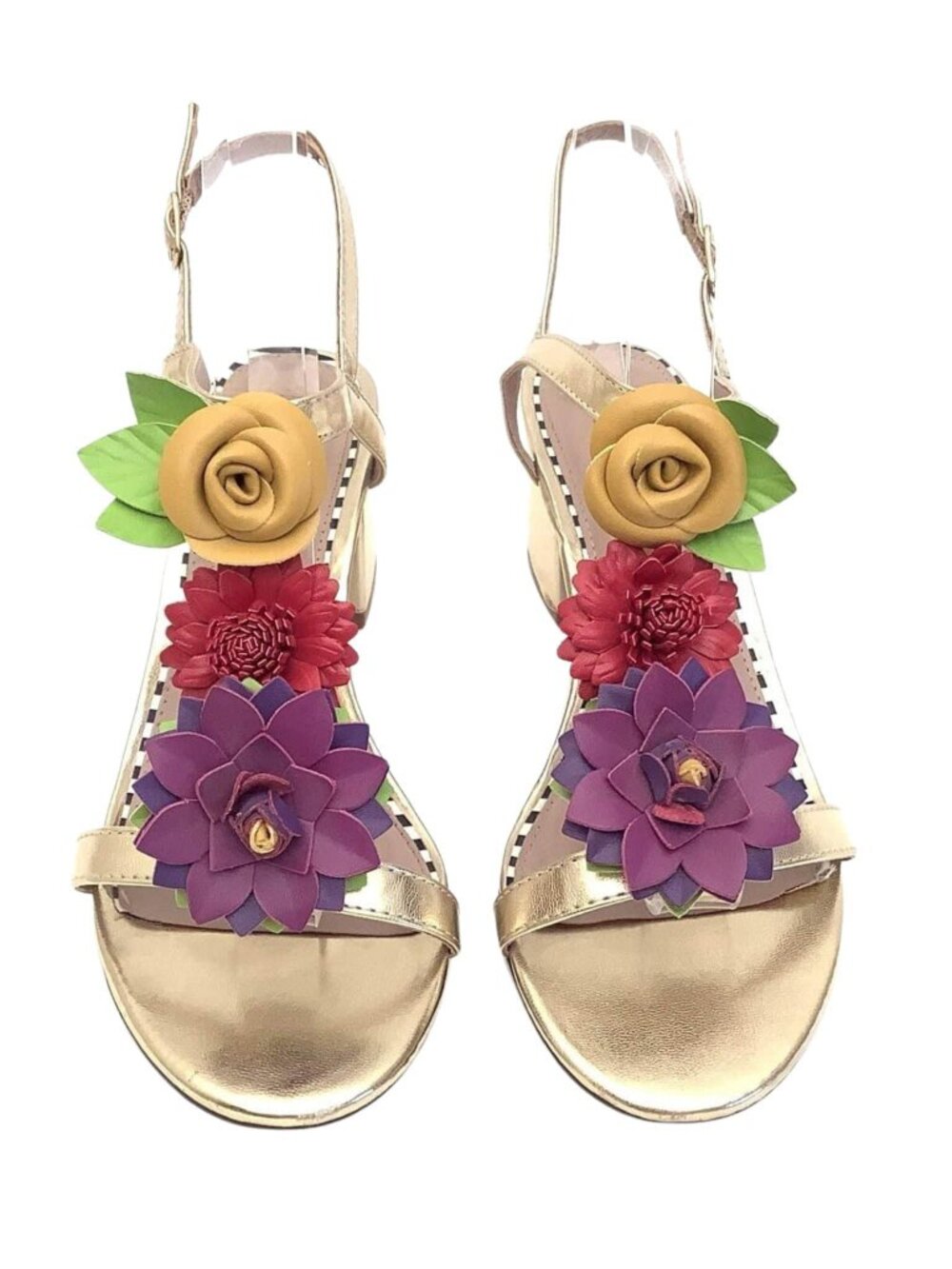 Betsey Johnson Flower Strappy Heels Gold Size 8.5
